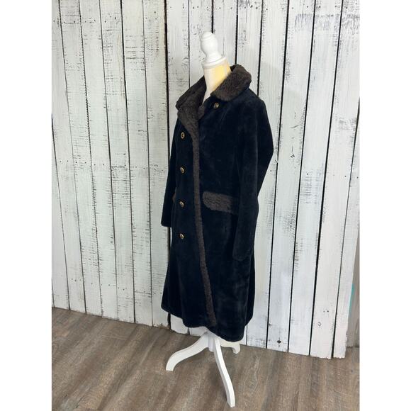 Vintage 70s Fingerhut Fashions Faux Fur Penny Lane Coat Black Double Breasted - Picture 14 of 16